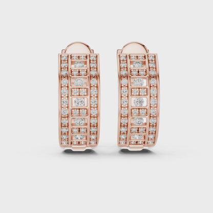 Luna Cluster Round Diamond Hoop Earrings in Rose Gold