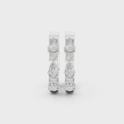 Aria Pear & Princess Diamond Hoop Earrings in Silver
