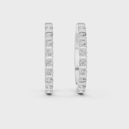 Celeste Round Diamond Hoop Earrings in Silver