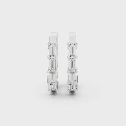 Deco Orbit Emerald Diamond Hoop Earrings in Silver