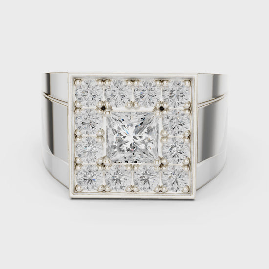 The Bold Halo Princess & Round Diamond Statement Ring in Silver