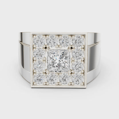 The Bold Halo Princess & Round Diamond Statement Ring in Silver