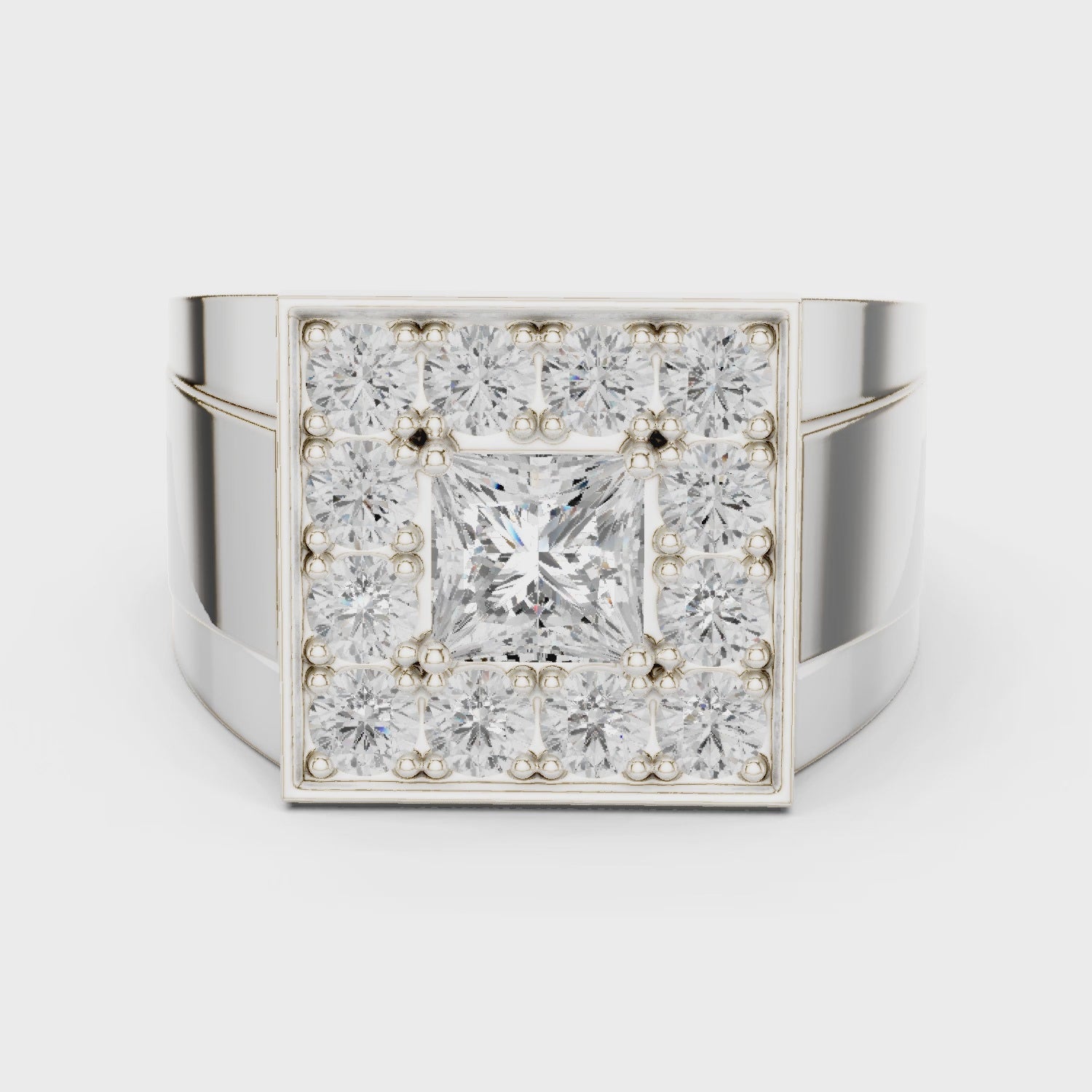 The Bold Halo Princess & Round Diamond Statement Ring in Silver