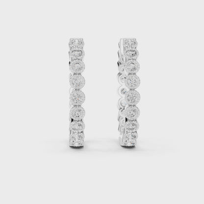 Iris Milgrain Round Diamond Hoop Earrings in Silver