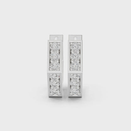 Vertex Hexagon Round Diamond Hoop Earrings in Silver