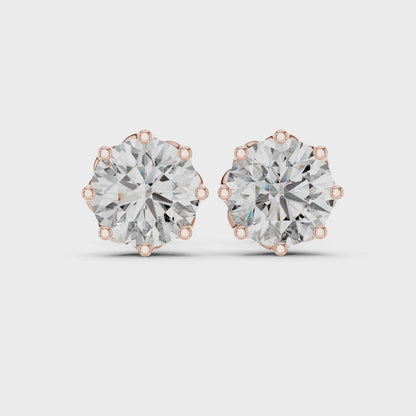 Imperial Solitaire Round Diamond Stud Earrings in Rose Gold