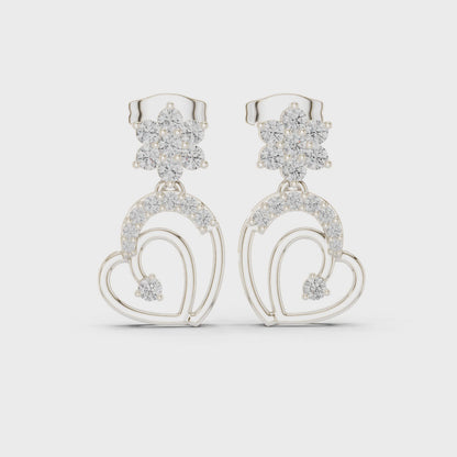 Petal Cluster Round Diamond Drop Earrings in Silver