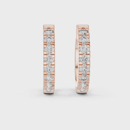 Stellar Row Round Diamond Hoop Earrings in Rose Gold