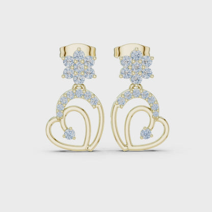 Petal Cluster Round Diamond Drop Earrings in Yellow Gold