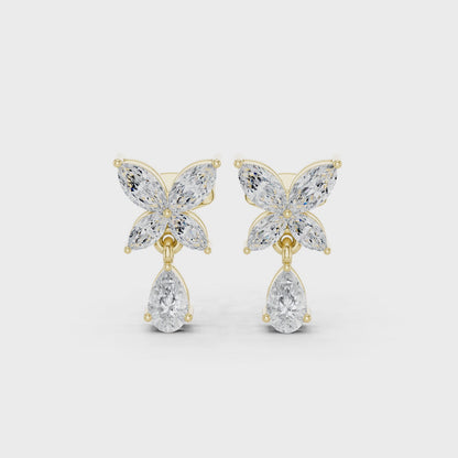 Dewdrop Flora Marquise & Pear Diamond Stud Earrings in Yellow Gold