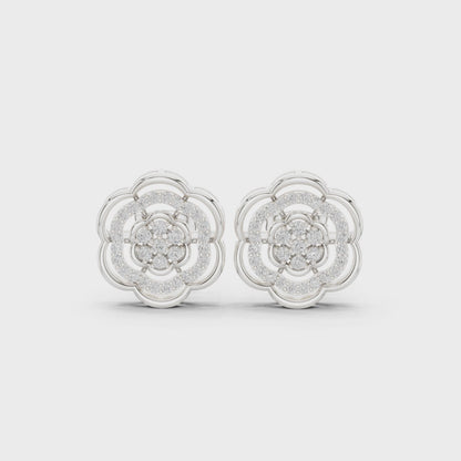 The Ethereal Flora Round Diamond Stud Earrings in Silver