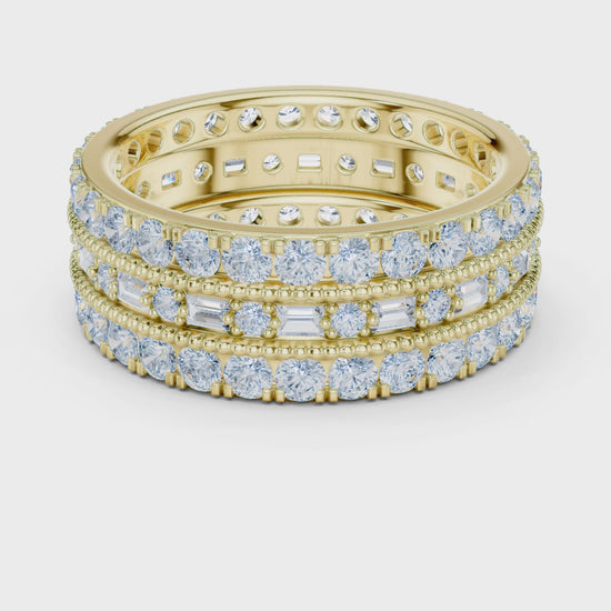 Grace Milgrain Emerald & Round Diamond Eternity Band in Yellow Gold