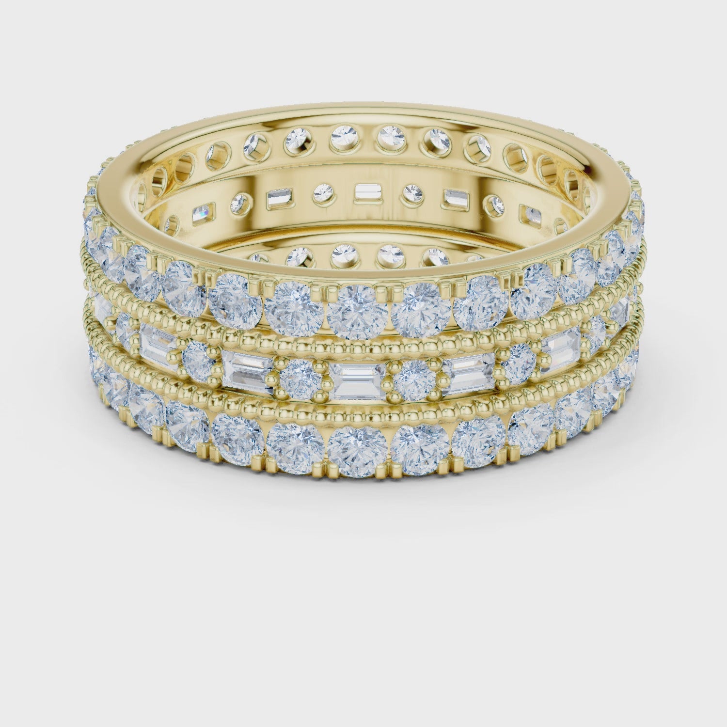 Grace Milgrain Emerald & Round Diamond Eternity Band in Yellow Gold