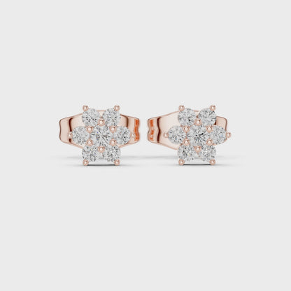 Fleur Essence Round Diamond Stud Earrings in Rose Gold