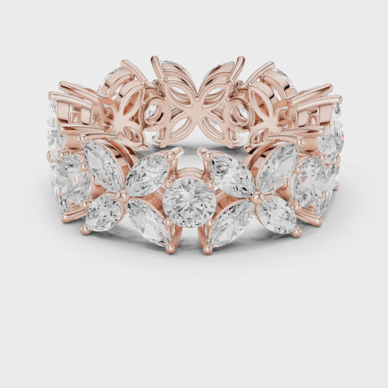 Petal Floral Marquise & Round Diamond Eternity Band in Rose Gold