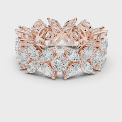 Petal Floral Marquise & Round Diamond Eternity Band in Rose Gold
