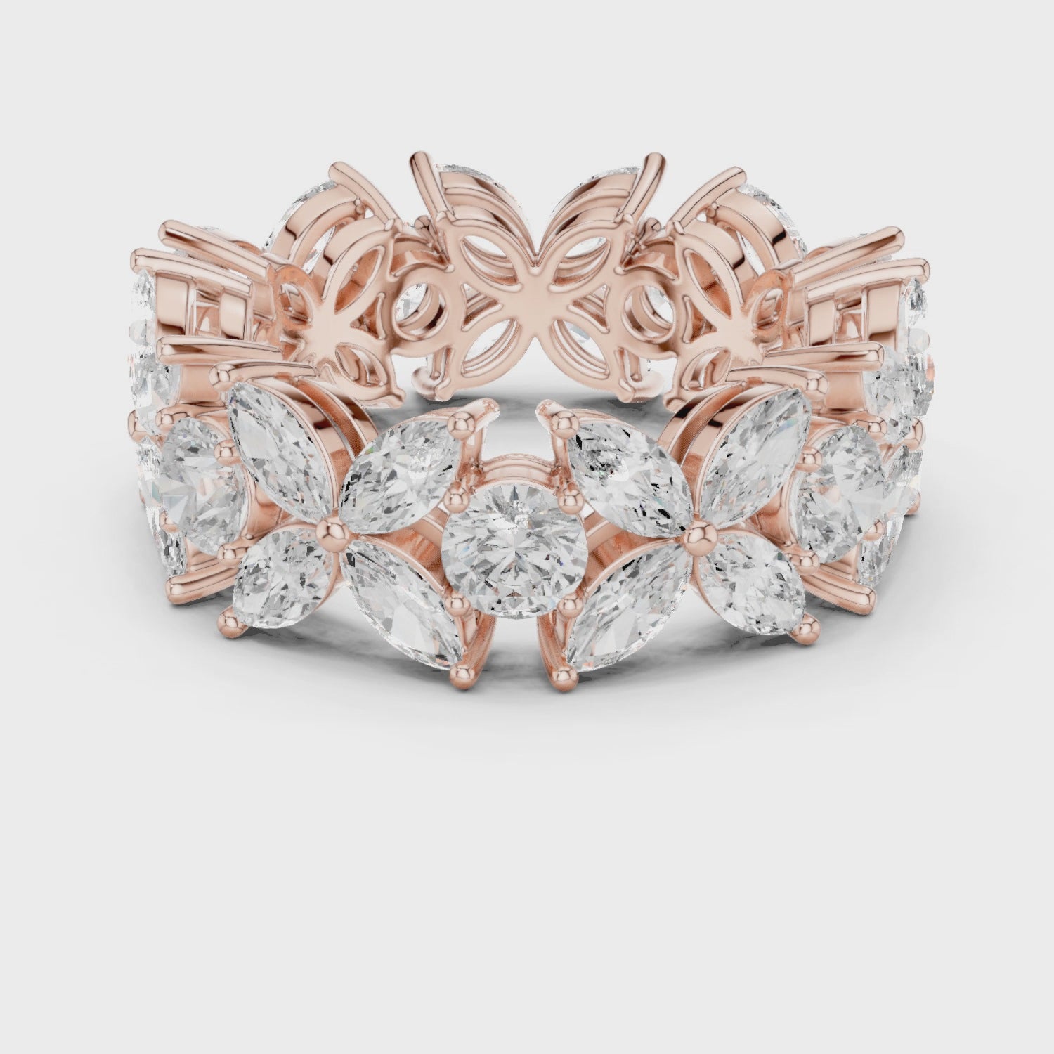 Petal Floral Marquise & Round Diamond Eternity Band in Rose Gold