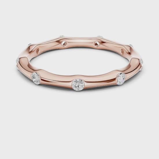 Wave Bezel Round Diamond Eternity Band in Rose Gold
