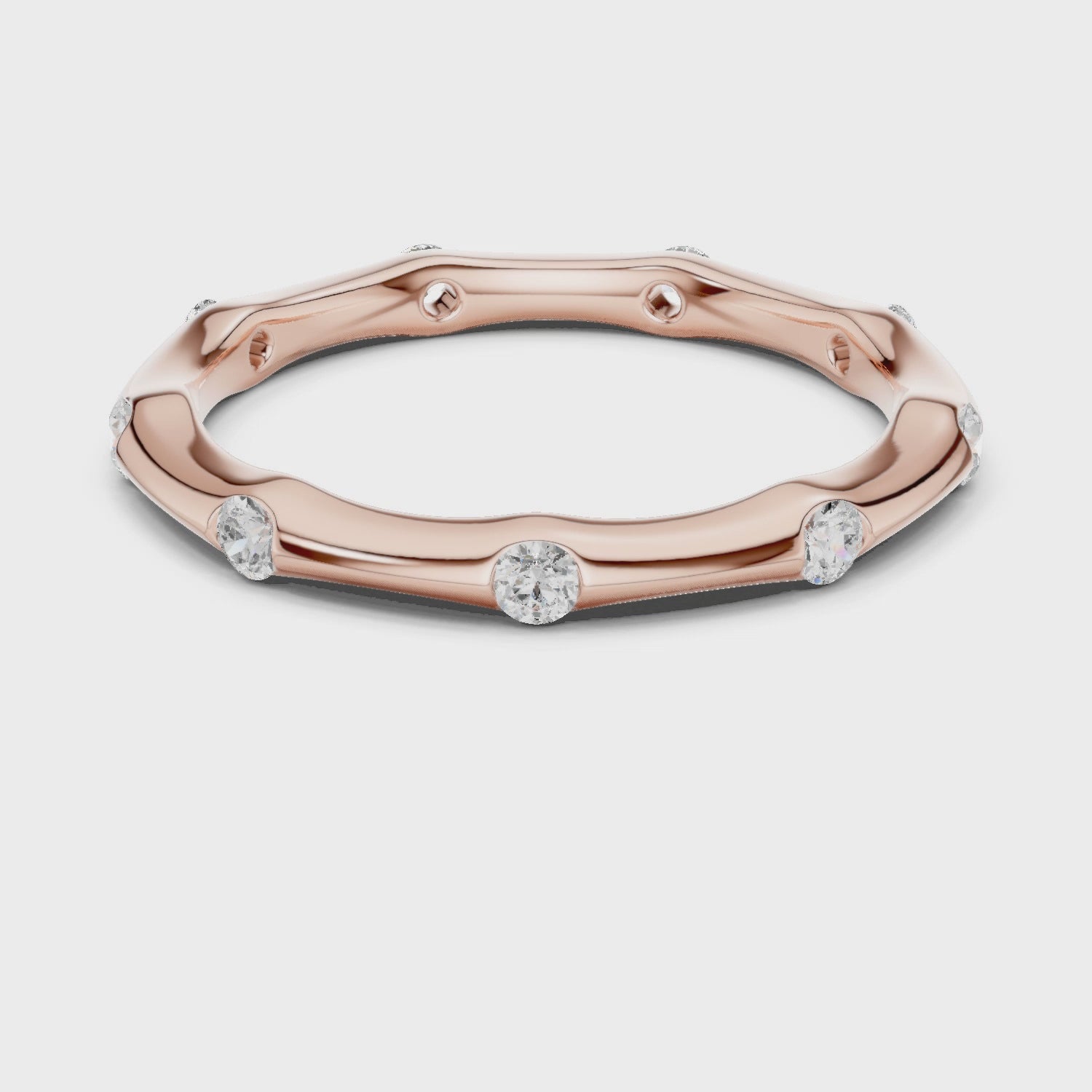 Wave Bezel Round Diamond Eternity Band in Rose Gold