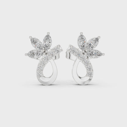 Eternal Lotus Marquise & Round Diamond Stud Earrings in Platinum