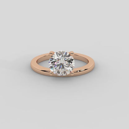 Chevron Elegance Solitaire Round Diamond Engagement Ring in Rose Gold