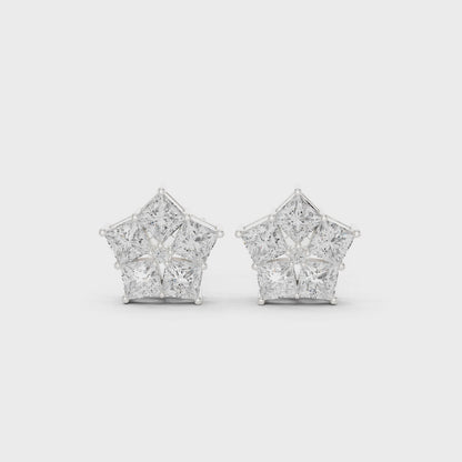 Structured Elegance Princess Diamond Stud Earrings in Platinum