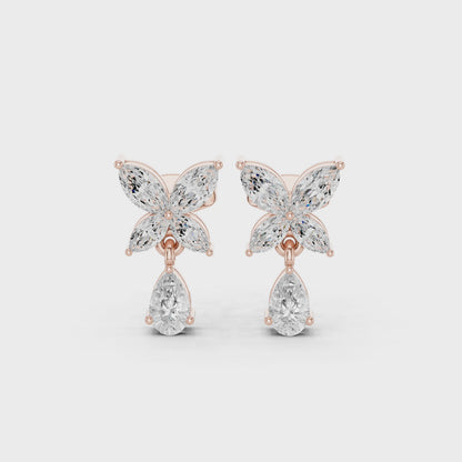 Dewdrop Flora Marquise & Pear Diamond Stud Earrings in Rose Gold