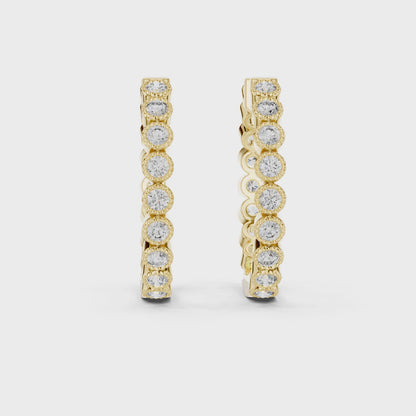 Iris Milgrain Round Diamond Hoop Earrings in Yellow Gold