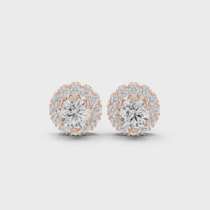 Luminous Scalloped Round Diamond Stud Earrings in Rose Gold