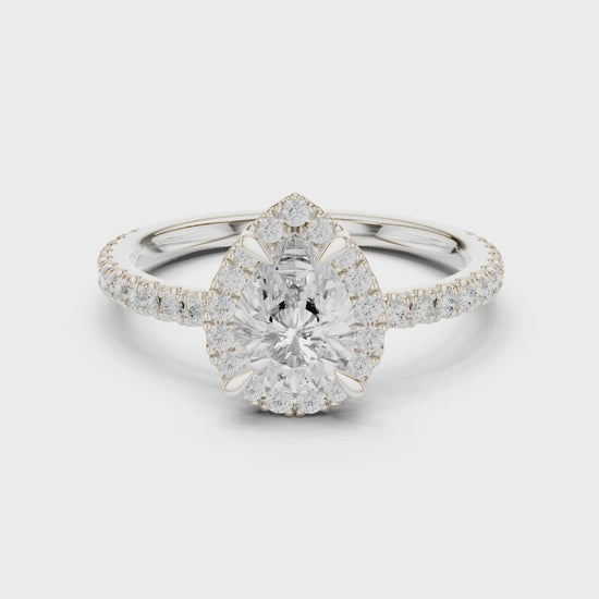 Aurora Halo Pear & Round Diamond Engagement Ring in Silver