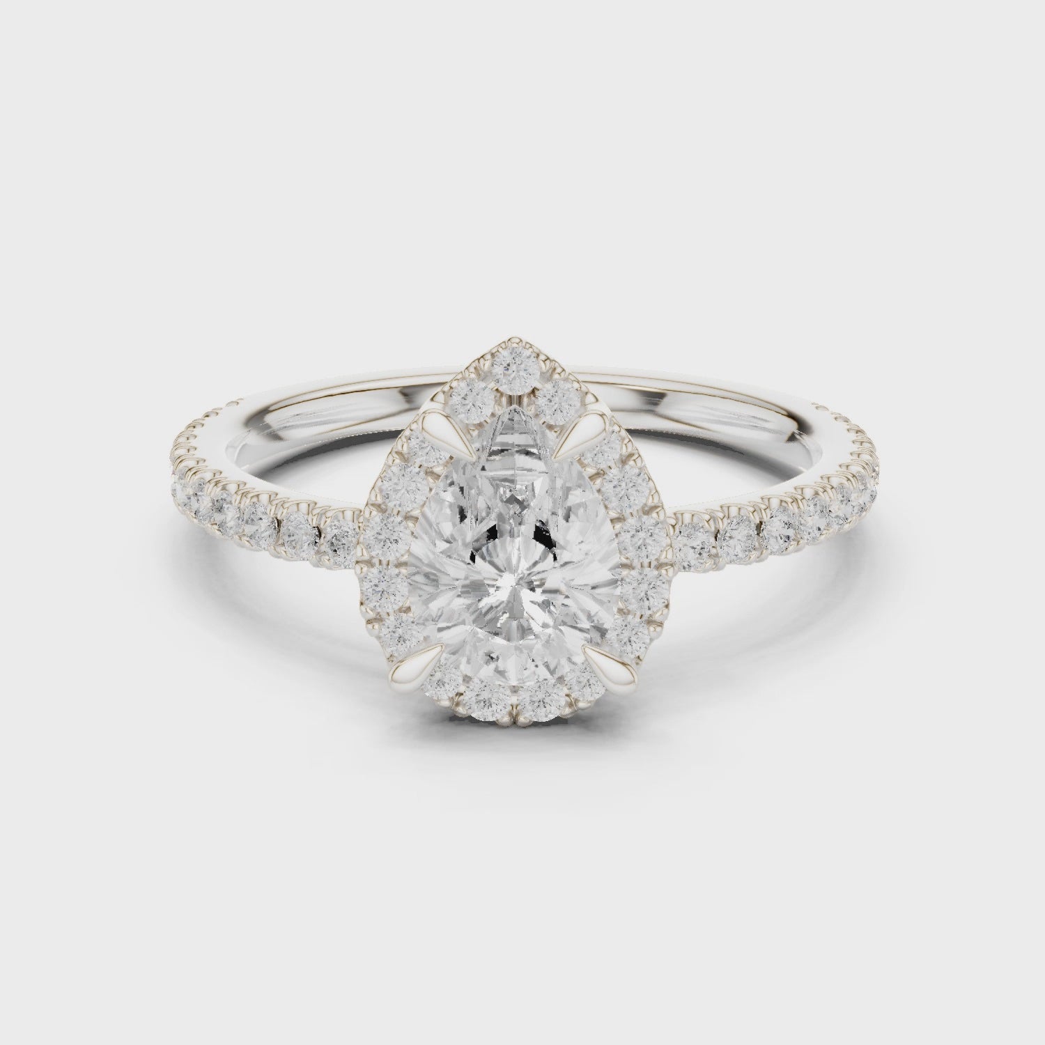 Aurora Halo Pear & Round Diamond Engagement Ring in Silver