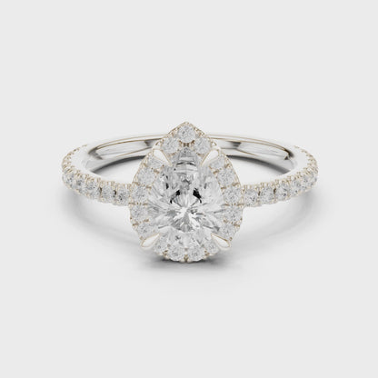 Aurora Halo Pear & Round Diamond Engagement Ring in Silver