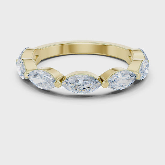 Shared-Prong East-West Marquise Diamond Wedding Band in Yellow Gold