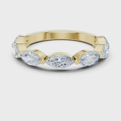 Shared-Prong East-West Marquise Diamond Wedding Band in Yellow Gold
