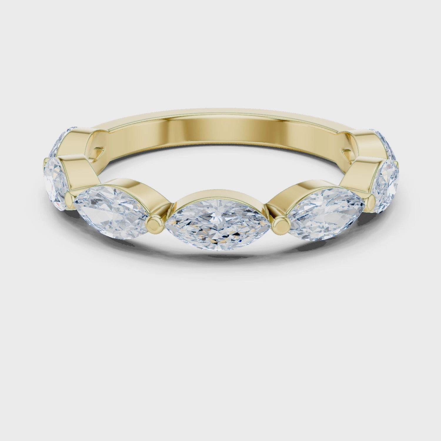 Shared-Prong East-West Marquise Diamond Wedding Band in Yellow Gold