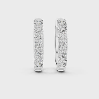 Aria Round Diamond Hoop Earrings in Silver