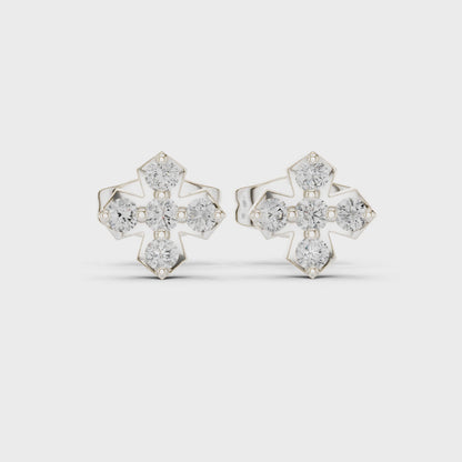 5-Stone Round Diamond Clove Stud Earrings in Silver