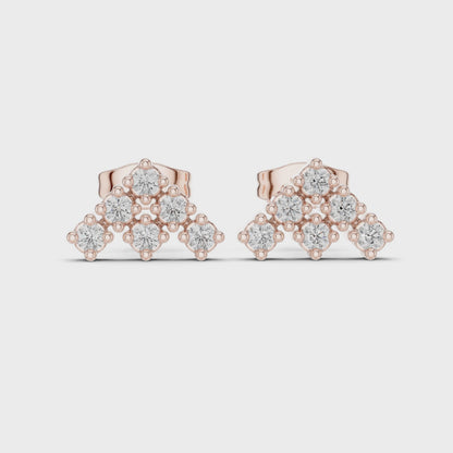 Triad Pyramid Round Diamond Stud Earrings in Rose Gold
