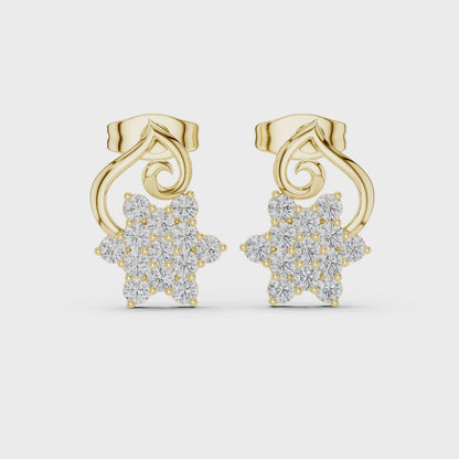 Petal Cluster Round Diamond Floral Stud Earrings in Yellow Gold