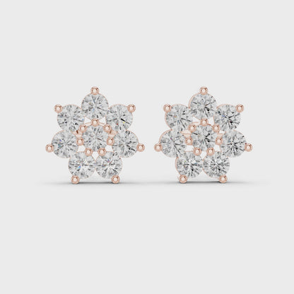 Luminous Blossom Round Diamond Stud Earrings in Rose Gold