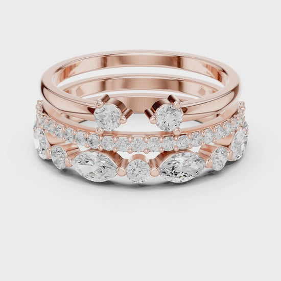 Eden Marquise & Round Diamond Bridal Set in Rose Gold