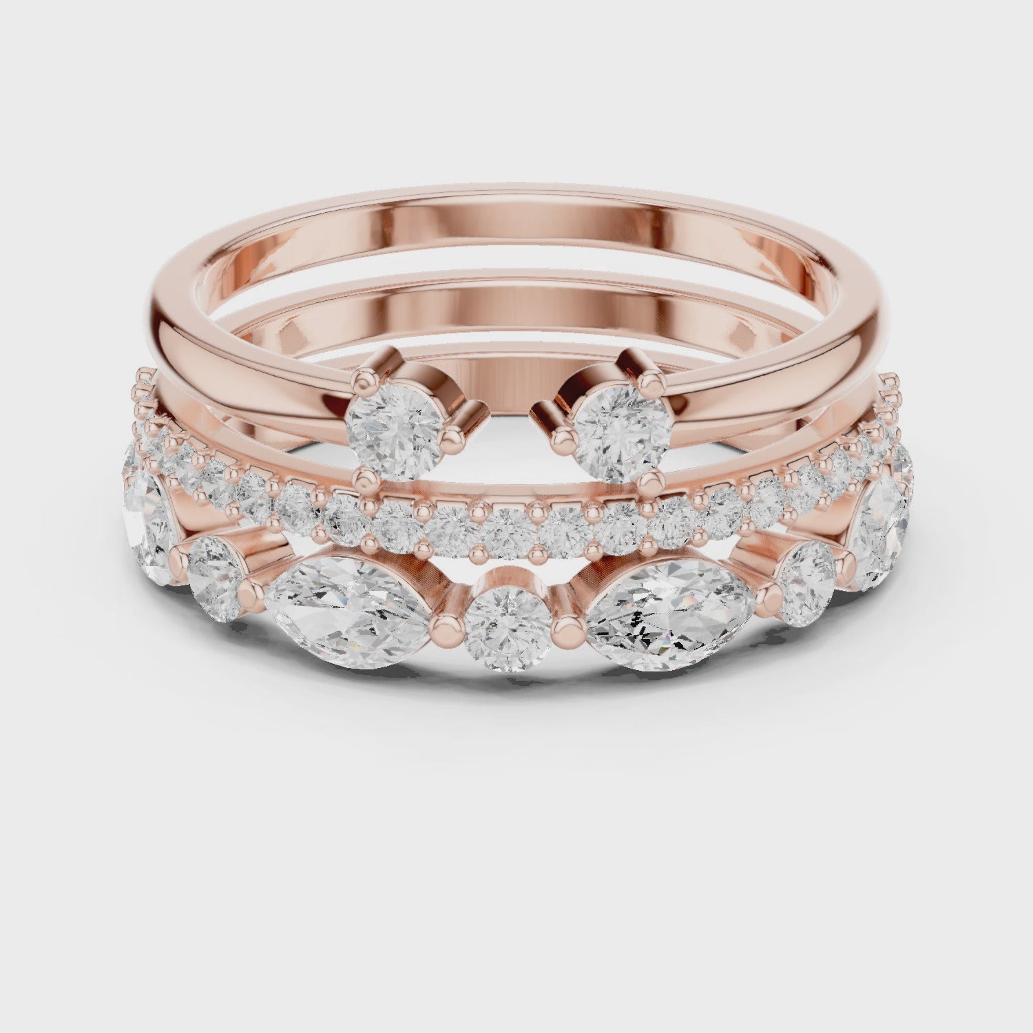 Eden Marquise & Round Diamond Bridal Set in Rose Gold