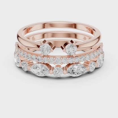 Eden Marquise & Round Diamond Bridal Set in Rose Gold