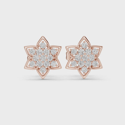 Stella Hexa Round Diamond Cluster Earrings in Rose Gold