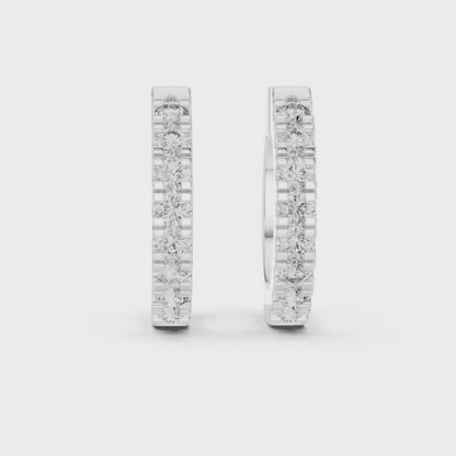 Stellar Row Round Diamond Hoop Earrings in Silver