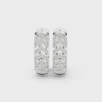 Aura Chevron Round Diamond Hoop Earrings in Silver