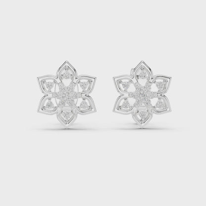 Stella Flora Round Diamond Stud Earrings in Silver