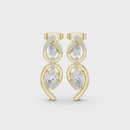 Iris Halo Pear & Round Diamond Drop Earrings in Yellow Gold