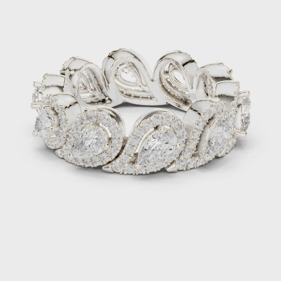 Iris Halo Pear & Round Diamond Eternity Band in Silver