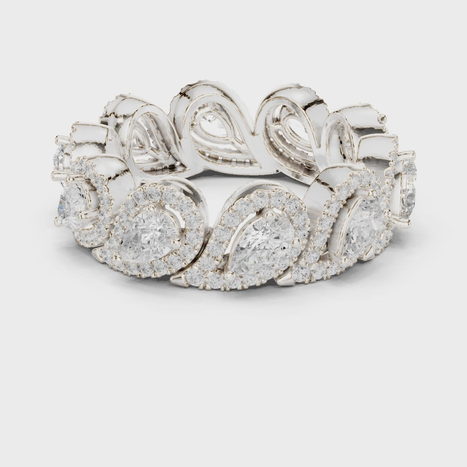 Iris Halo Pear & Round Diamond Eternity Band in Silver